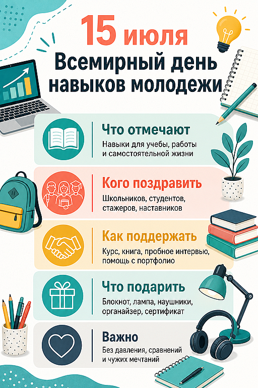 Инфографика: 15 июля - Всемирный день навыков молодежи