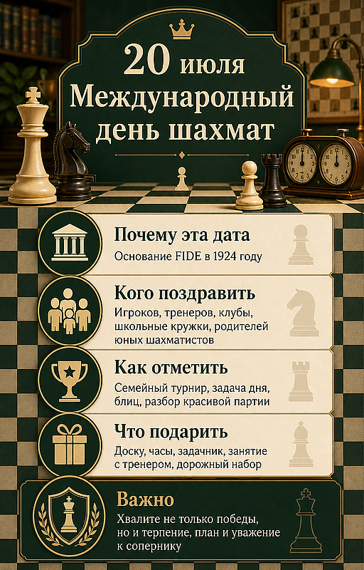 Инфографика: 20 июля - Международный день шахмат