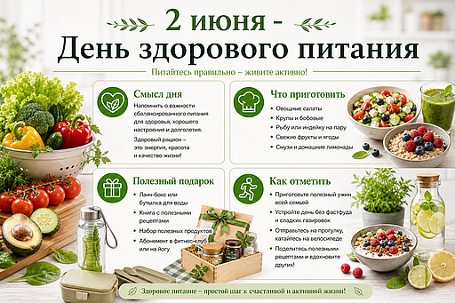 Инфографика: 2 июня - День здорового питания и отказа от излишеств в еде