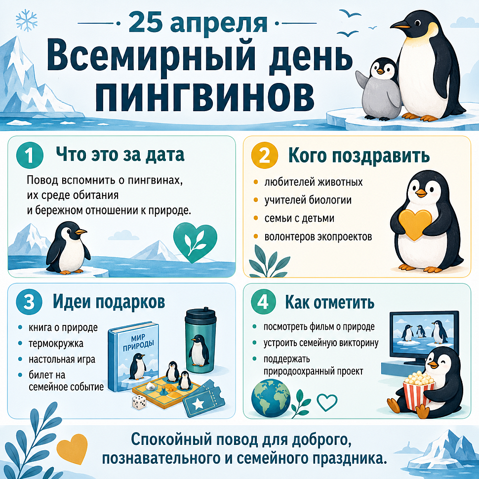 Инфографика: 25 апреля - Всемирный день пингвинов