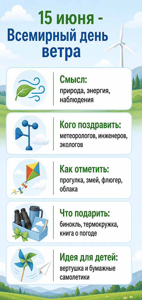 Инфографика: 15 июня - Всемирный день ветра