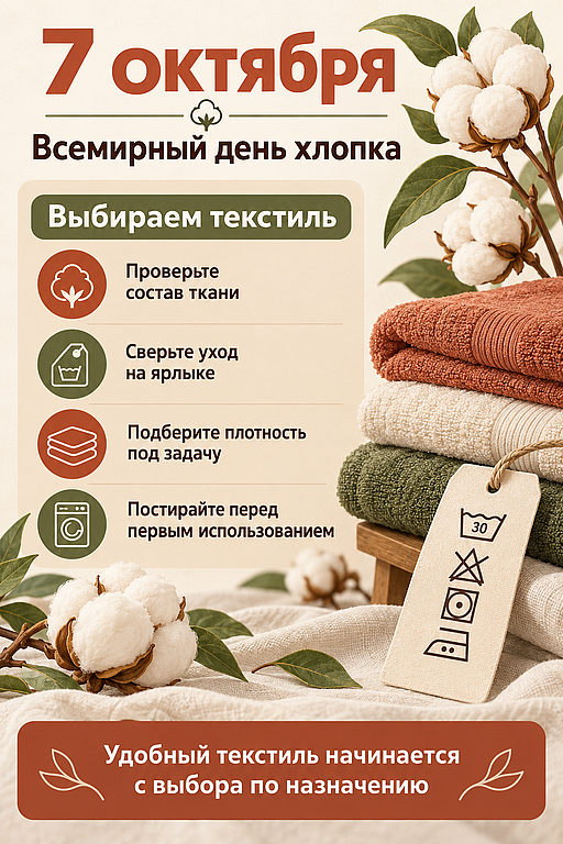 Инфографика: 7 октября - Всемирный день хлопка
