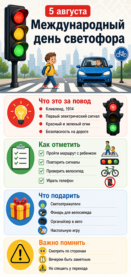 Инфографика: 5 августа - Международный день светофора