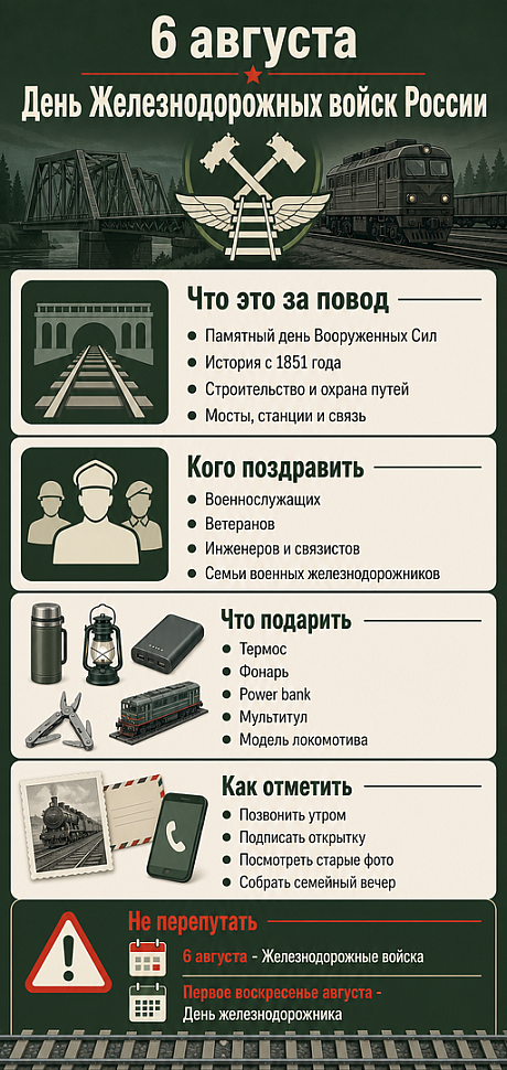 Инфографика: 6 августа - День Железнодорожных войск России