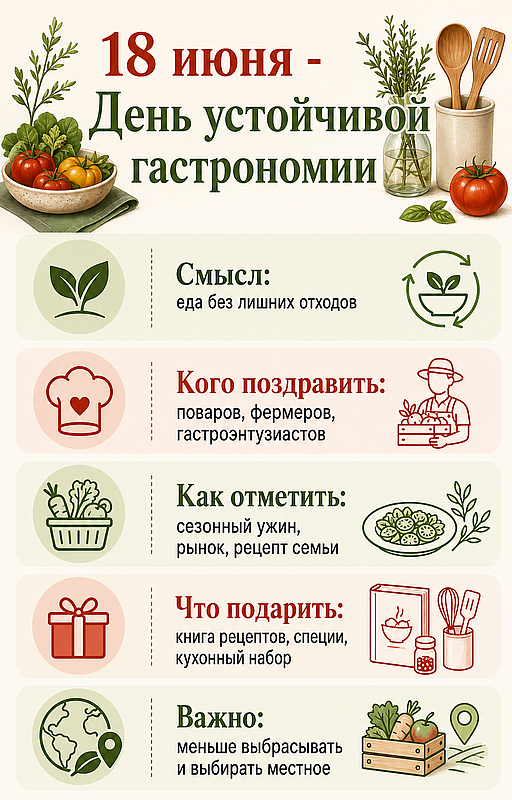 Инфографика: 18 июня - День устойчивой гастрономии