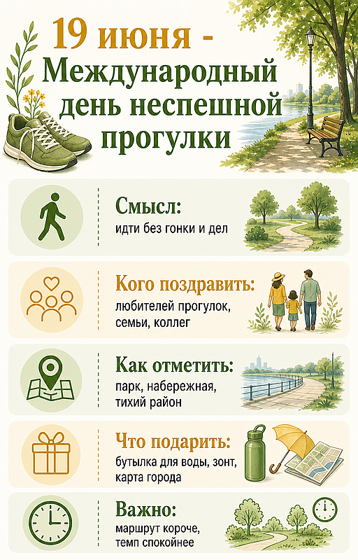 Инфографика: 19 июня - Международный день неспешной прогулки