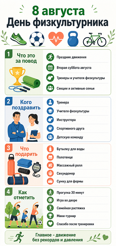 Инфографика: 8 августа - День физкультурника
