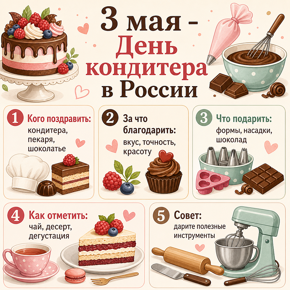 Инфографика: 3 мая - День кондитера в России