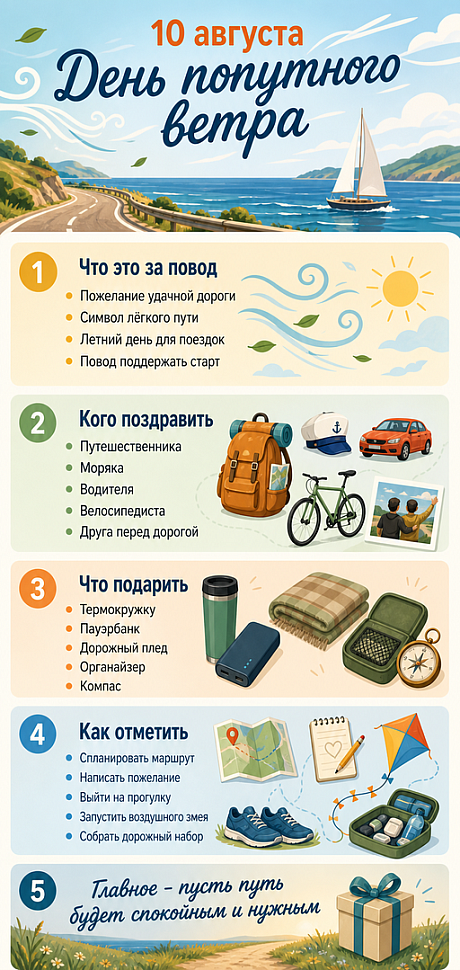 Инфографика: 10 августа - День попутного ветра