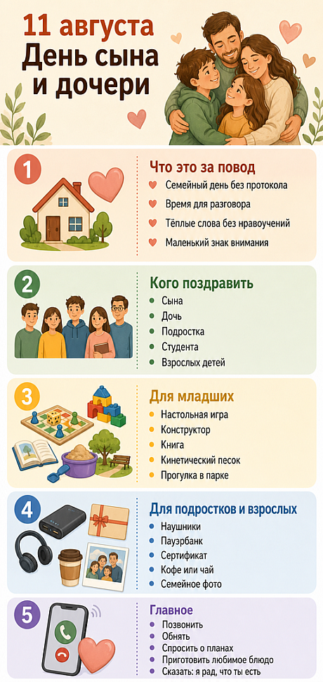 Инфографика: 11 августа - День сына и дочери