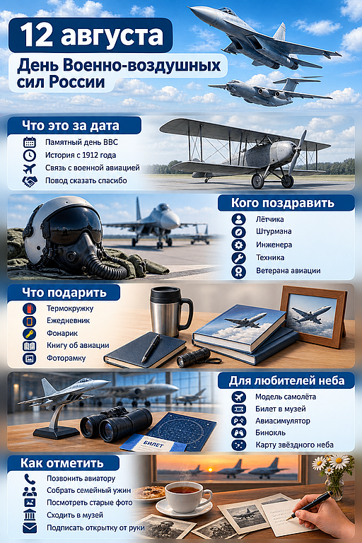 Инфографика: 12 августа - День Военно-воздушных сил России