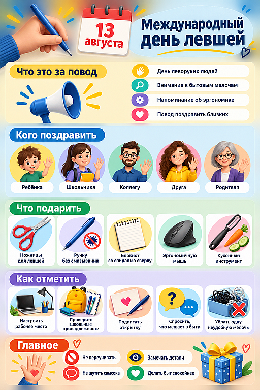Инфографика: 13 августа - Международный день левшей