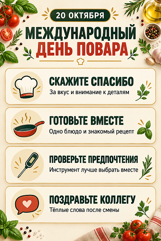 Инфографика: 20 октября - Международный день повара