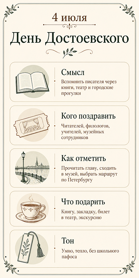 Инфографика: 4 июля - День Достоевского