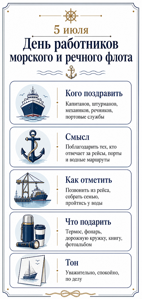 Инфографика: 5 июля - День работников морского и речного флота
