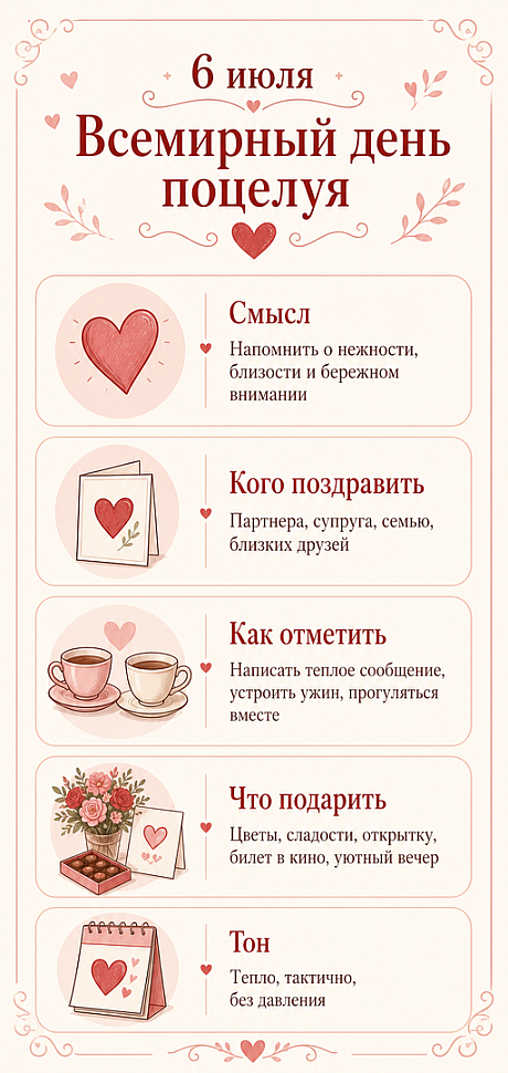 Инфографика: 6 июля - Всемирный день поцелуя