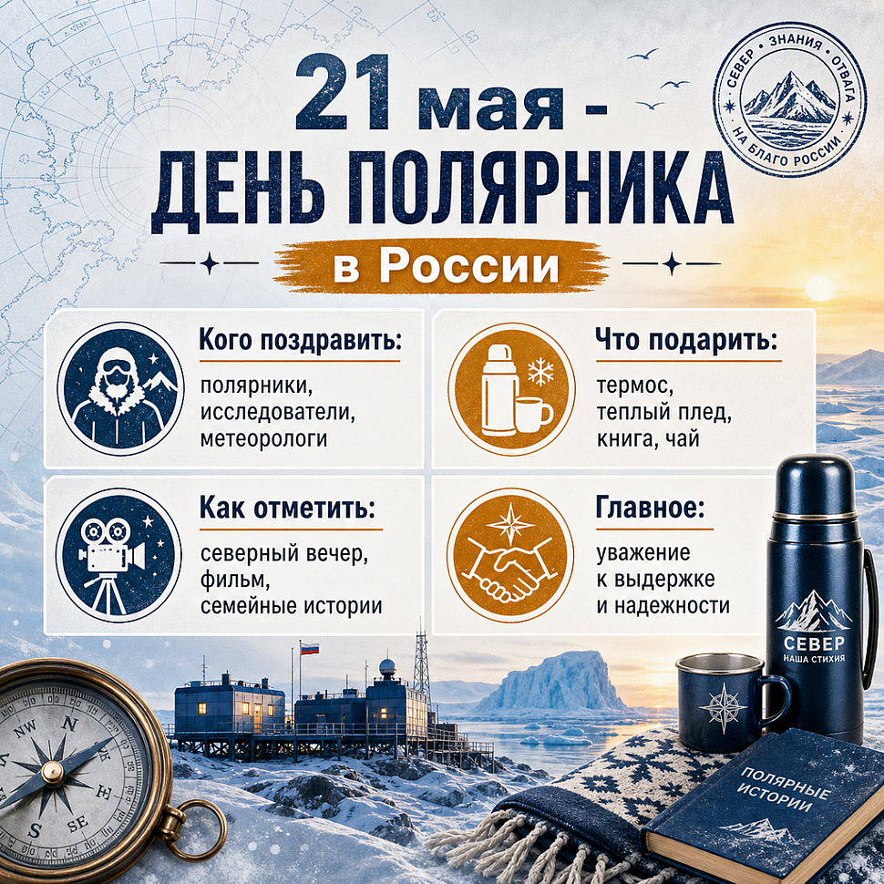 Инфографика: 21 мая - День полярника в России