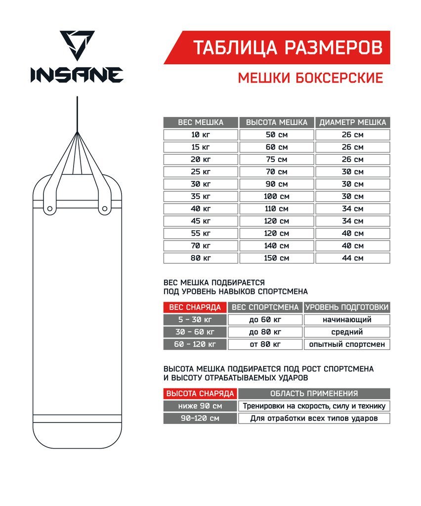 Фото Мешок боксерский INSANE PB-01, 75 см, тент, 20 кг, черный (2043456) - интернет-магазин МегаТерем в Москве