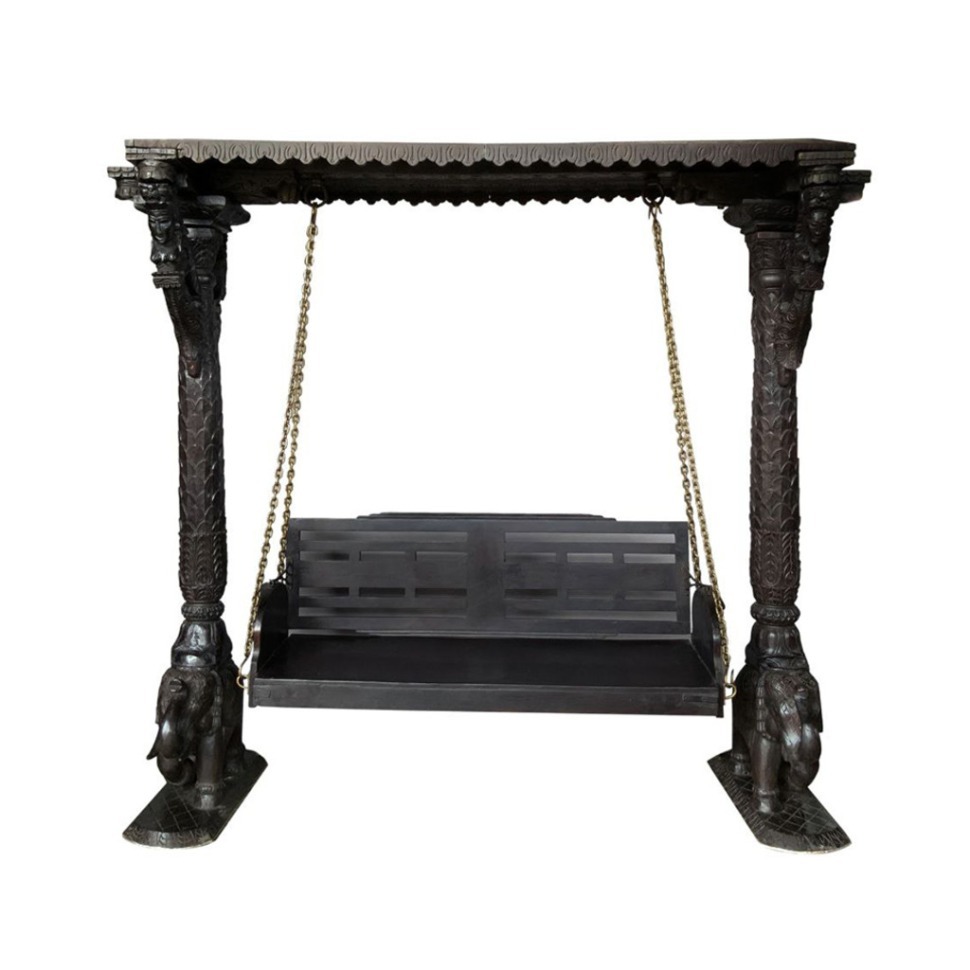 Фото Качели-беседка XIX век, Индия PR50991A, Тиковое дерево, dark brown, ROOMERS ANTIQUE - интернет-магазин МегаТерем в Москве