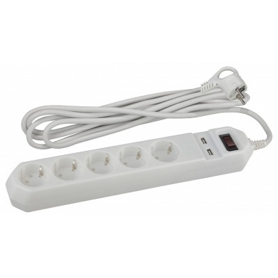Удлинитель с выключателем Эра  USF-5es-1.5m-USB-W ER_B0019037