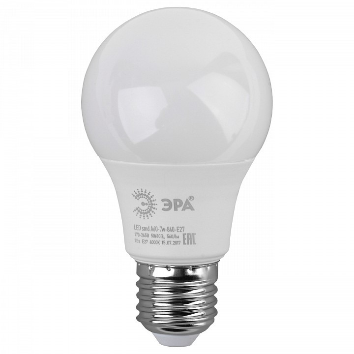 Фото Лампа светодиодная Эра Стандарт E27 7Вт 4000K LED A60-7W-840-E27 ER_B0029820 - интернет-магазин МегаТерем в Москве