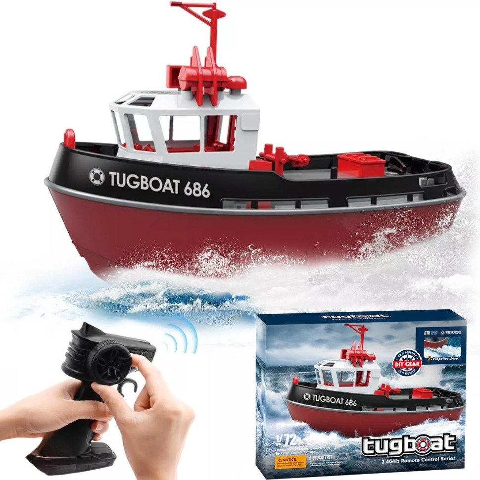 Фото Радиоуправляемый буксир Tugboat черный 2.4G 1:72 (HL-3800-B) - интернет-магазин МегаТерем в Москве