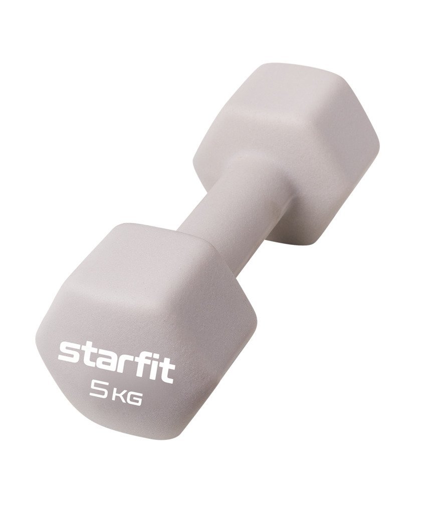 Фото Гантель неопреновая STARFIT DB-201 5 кг, тепло-серый пастель (2103523) - интернет-магазин МегаТерем в Москве