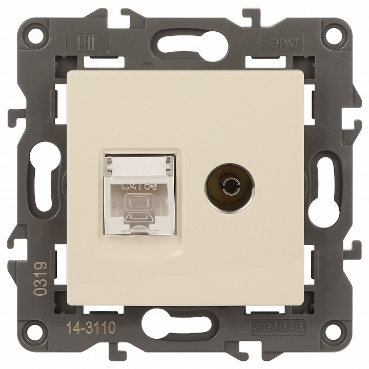 Фото ТВ-розетка и розетка Ethernet RJ-45 без рамки Эра Эра Elegance 14-3110-02 ER_B0034315 - интернет-магазин МегаТерем в Москве