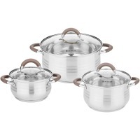 Набор кастрюль agness со стекл.крышками 6пр.1,7/3,5/6,5 л. размер 16x9,5/20x12.5/26x13.5 см (937-509) 