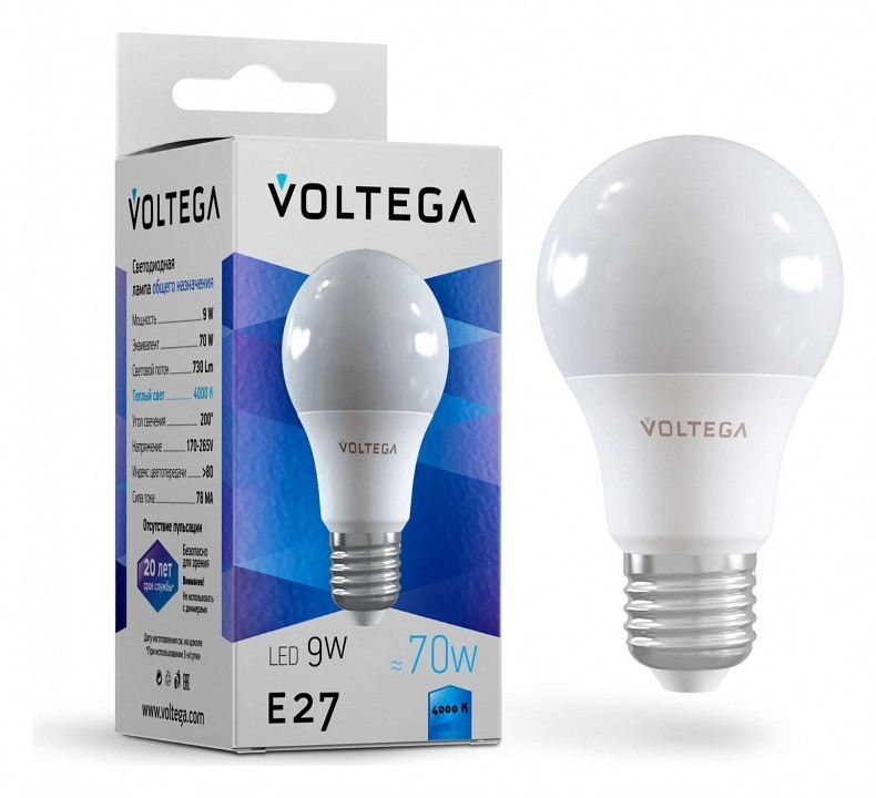 Фото Лампа светодиодная Voltega груша (General purpose bulb) 9Вт E27 9Вт 4000K 8443 VLG_8443 - интернет-магазин МегаТерем в Москве