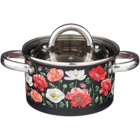 Кастрюля agness "маки" со стеклянной крышкой, нерж.сталь, 1,5л 16х9 см (916-305) 