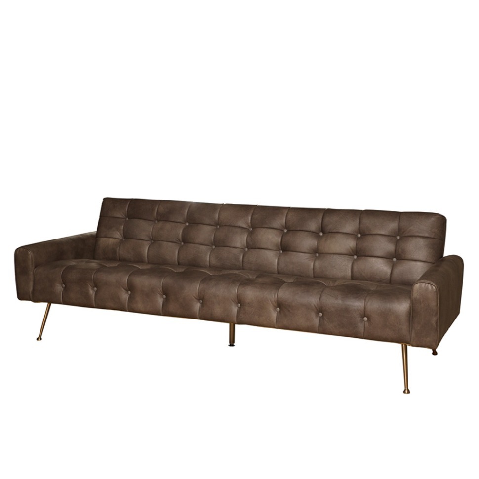 Фото Диван S0210-01-3D/brown#66, обивка кожа, ножки нержавеющая сталь, brown/gold, ROOMERS FURNITURE - интернет-магазин МегаТерем в Москве