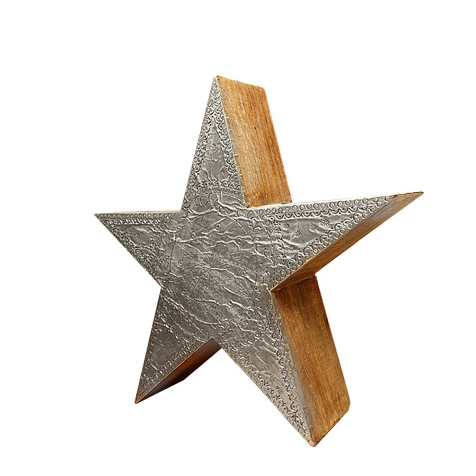Фото Декор звезда HD-AM-48, дерево, металл, Light burnt with ant. silver metal finish, ROOMERS FURNITURE - интернет-магазин МегаТерем в Москве