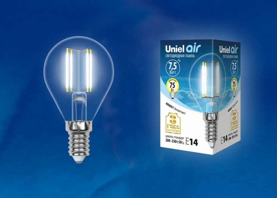 Фото Лампа светодиодная Uniel Air E14 7.5Вт 4000K UL-00003254 UL_UL-00003254 - интернет-магазин МегаТерем в Москве