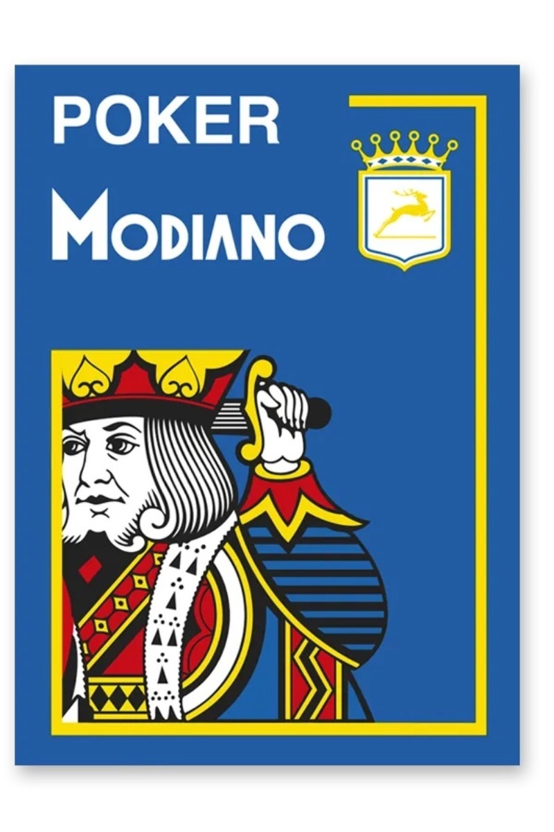 Фото Карты Modiano Poker 4 Jumbo 100% plastic blue (72341) - интернет-магазин МегаТерем в Москве