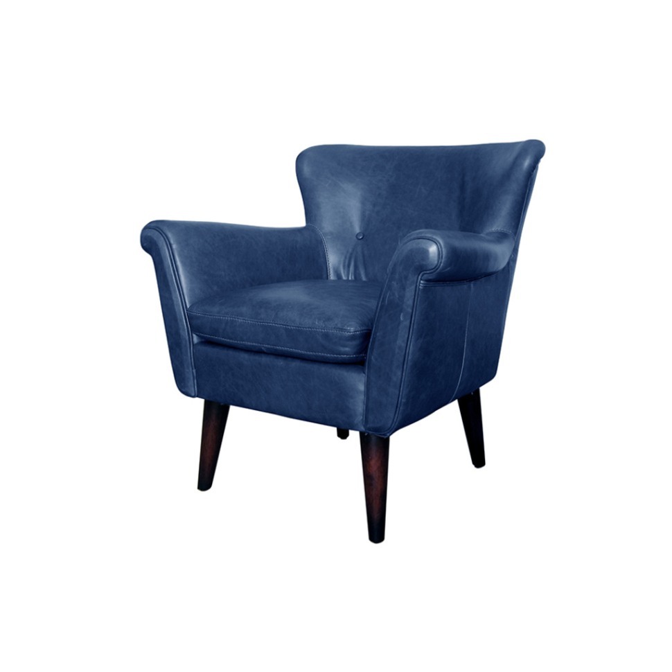 Фото Кресло S0117-1D/blue#B126, обивка кожа, ножки дерево, ROOMERS FURNITURE - интернет-магазин МегаТерем в Москве