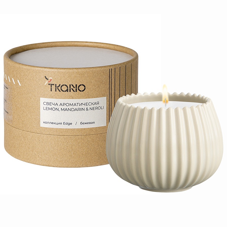 Фото Свеча ароматическая lemon, mandarin &amp; neroli из коллекции edge, бежевый, 30 ч (75650) - интернет-магазин МегаТерем в Москве