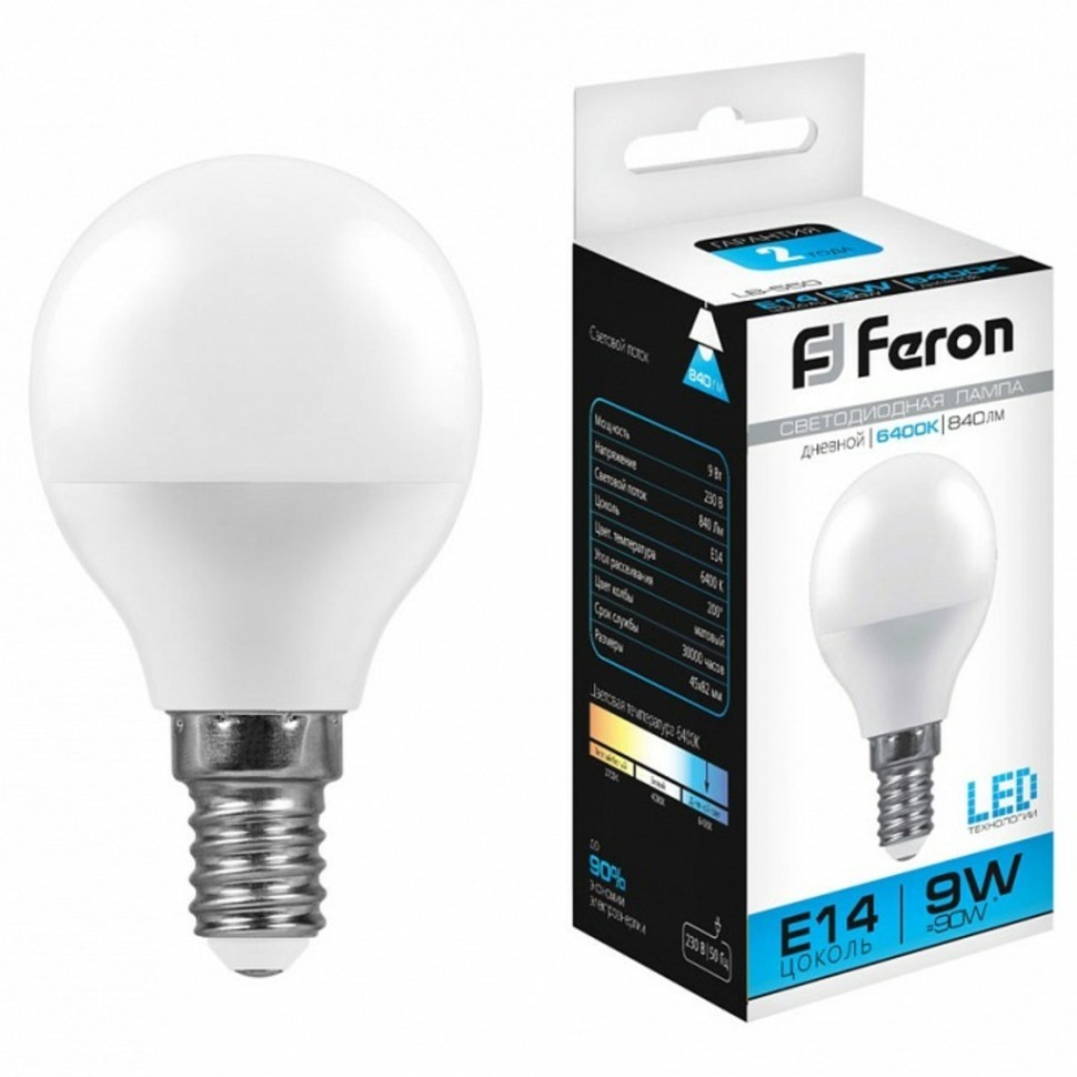 Фото Лампа светодиодная Feron LB-550 E14 9Вт 6400K 25803 FE_25803 - интернет-магазин МегаТерем в Москве