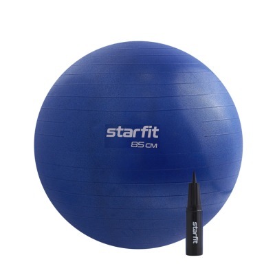 БЕЗ УПАКОВКИ Фитбол STARFIT GB-109 антивзрыв, 1500 гр, с ручным насосом, темно-синий, 85 см (2100872)