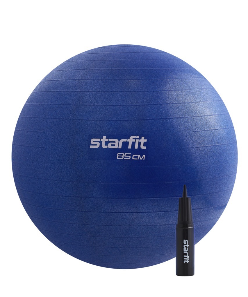 Фото БЕЗ УПАКОВКИ Фитбол STARFIT GB-109 антивзрыв, 1500 гр, с ручным насосом, темно-синий, 85 см (2100872) - интернет-магазин МегаТерем в Москве