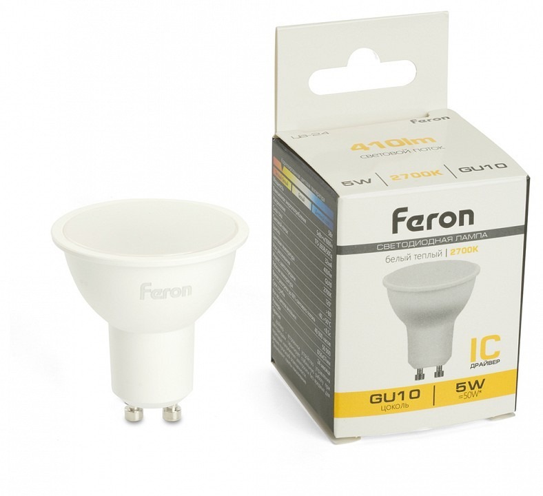 Фото Лампа светодиодная Feron LB-24 GU10 5Вт 2700K 51215 FE_51215 - интернет-магазин МегаТерем в Москве