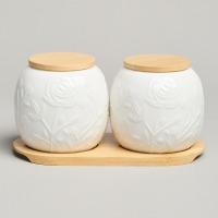 Набор банок lefard "meadow" с дер.крышкой на дер. подставке 2 шт. 19,5*9,5 см 400 мл (587-210) 