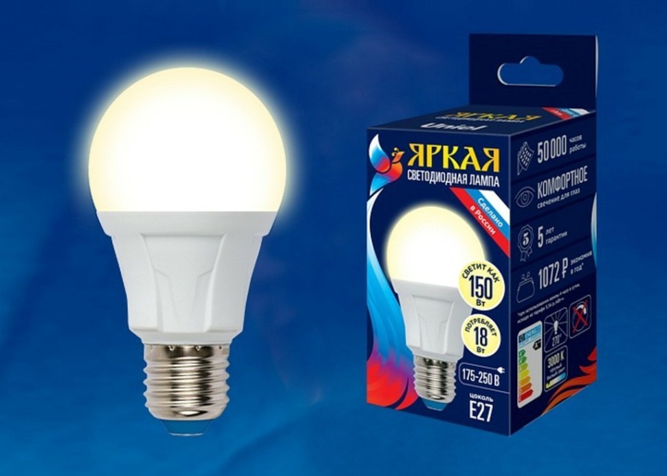 Фото Лампа светодиодная Uniel Яркая E27 18Вт 3000K UL-00005036 UL_UL-00005036 - интернет-магазин МегаТерем в Москве