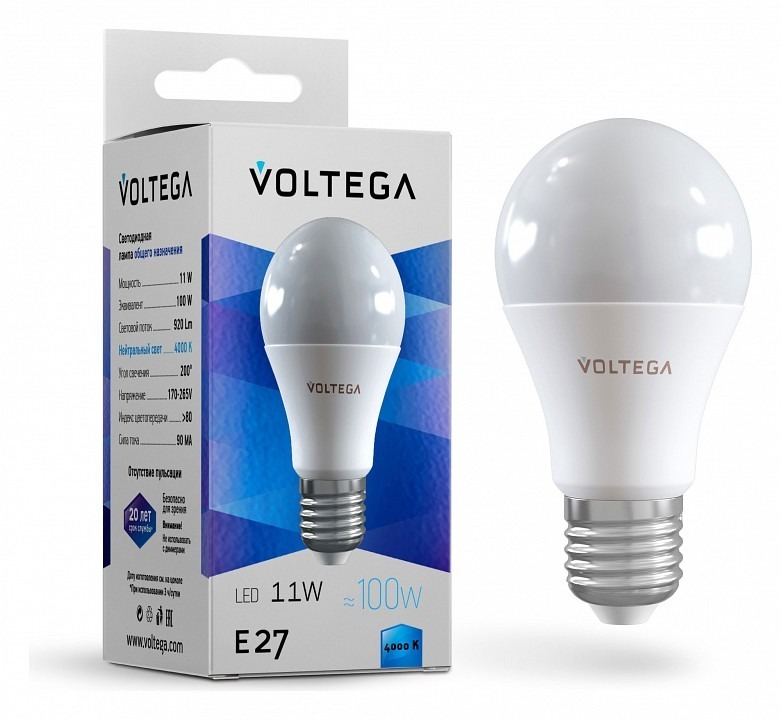 Фото Лампа светодиодная Voltega груша (General purpose bulb) 11Вт E27 11Вт 4000K 5738 VLG_5738 - интернет-магазин МегаТерем в Москве