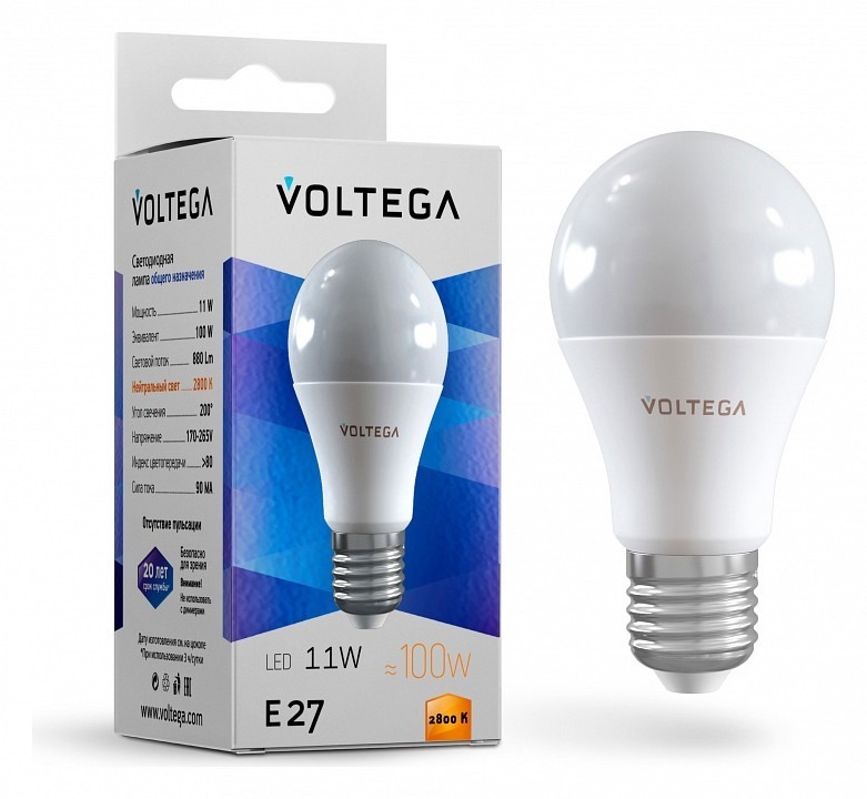 Фото Лампа светодиодная Voltega груша (General purpose bulb) 11Вт E27 11Вт 2800K 5737 VLG_5737 - интернет-магазин МегаТерем в Москве