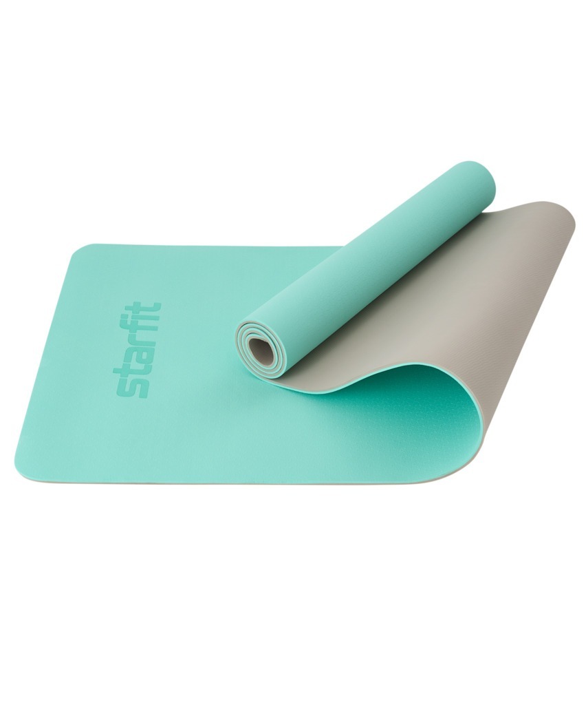 Фото Коврик для йоги и фитнеса STARFIT FM-201, TPE, 183x61x0,6 см, мятный/серый (2105119) - интернет-магазин МегаТерем в Москве