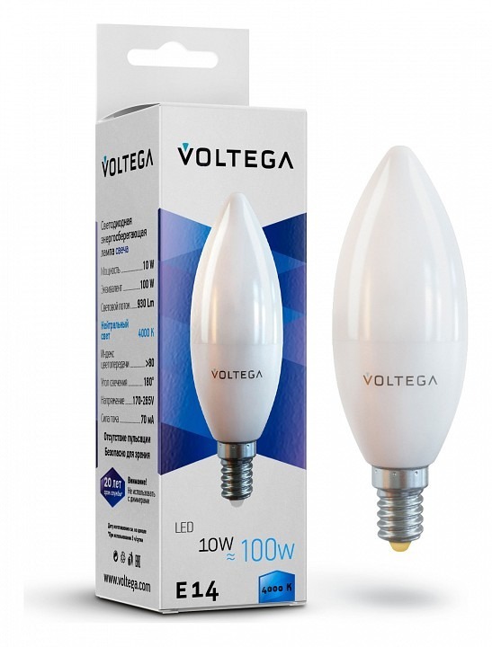 Фото Лампа светодиодная Voltega свеча (Candle) 10Вт E14 10Вт 4000K 7065 VLG_7065 - интернет-магазин МегаТерем в Москве
