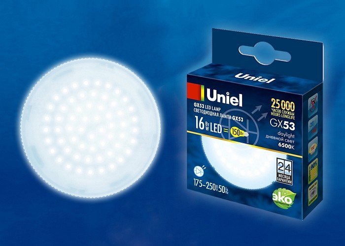 Фото Лампа светодиодная Uniel  GX53 16Вт 6500K UL-00005315 UL_UL-00005315 - интернет-магазин МегаТерем в Москве