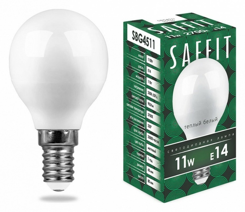 Фото Лампа светодиодная Feron Saffit SBG4511 E14 11Вт 2700K 55136 FE_55136 - интернет-магазин МегаТерем в Москве