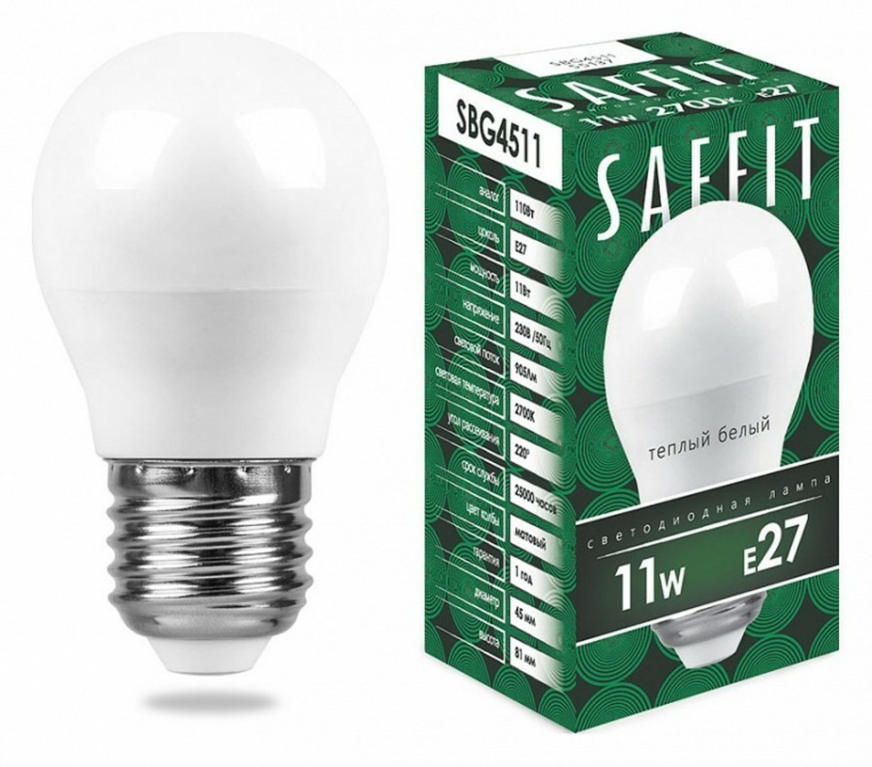 Фото Лампа светодиодная Feron Saffit SBG4511 E27 11Вт 2700K 55137 FE_55137 - интернет-магазин МегаТерем в Москве